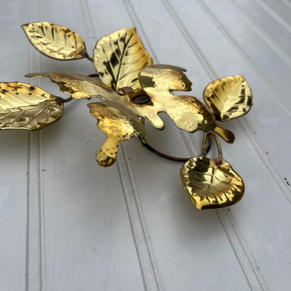 Vintage Brass Butterfly and Leaves Metal Wall Art Sculpture Gold Tone Decor - Picture 2 of 3